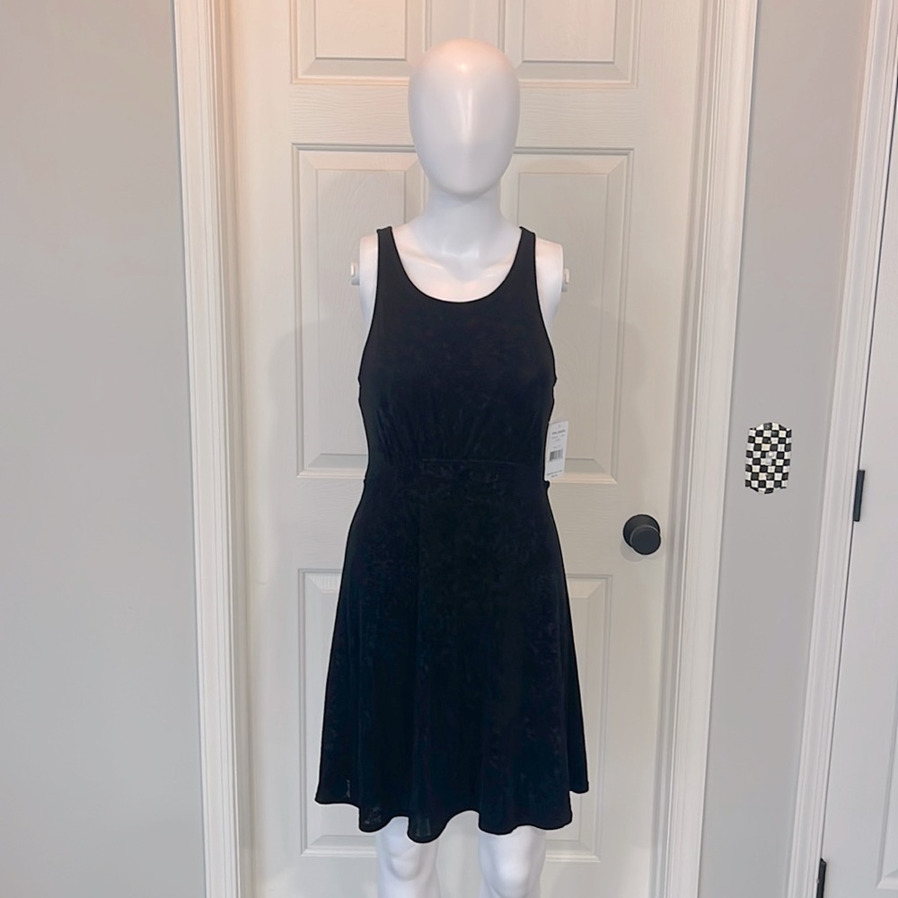 Free People Sexy Lined Sheer Print and Open Lace Panel Back Black Mini Dress-S - Picture 3 of 13